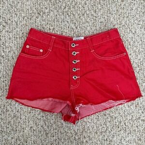 Carolina Blues Women Shorts VTG 90s High Waisted Denim Red Button Fly Sz‎ 8